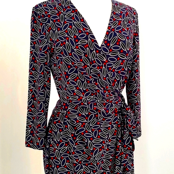 Anne Klein Dress Midi Floral Stretch Faux Wrap Tie Belt V-Neck 3/4 Sleeve Size M - Picture 3 of 10